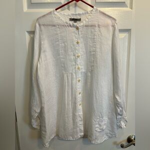 FLAX White Linen Button-Up Blouse Tunic
